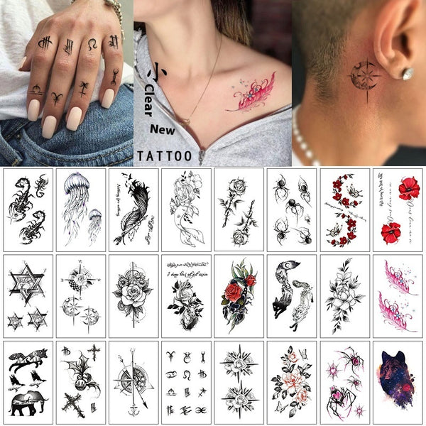 Tattoo Stickers English Letters Flowers Butterfly Sketch Lines Waterproof Tattoo