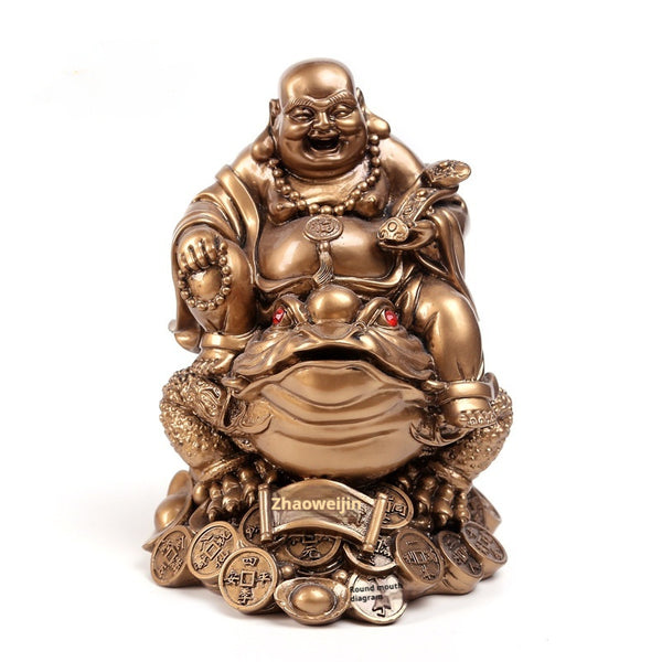 Copper Maitreya Buddha Ornament Sitting On A Golden Toad