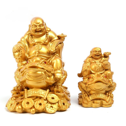 Copper Maitreya Buddha Ornament Sitting On A Golden Toad