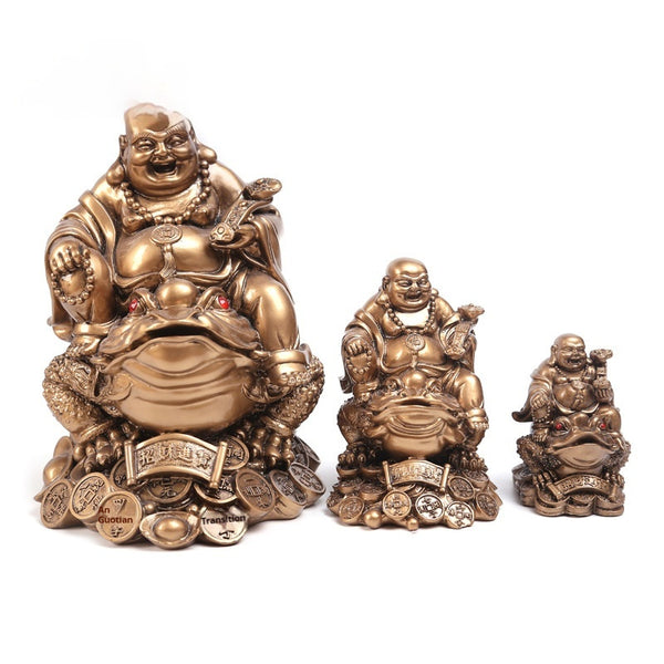 Copper Maitreya Buddha Ornament Sitting On A Golden Toad