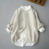 Japanese-style Retro Cotton And Linen Long Sleeve Tops Shirt