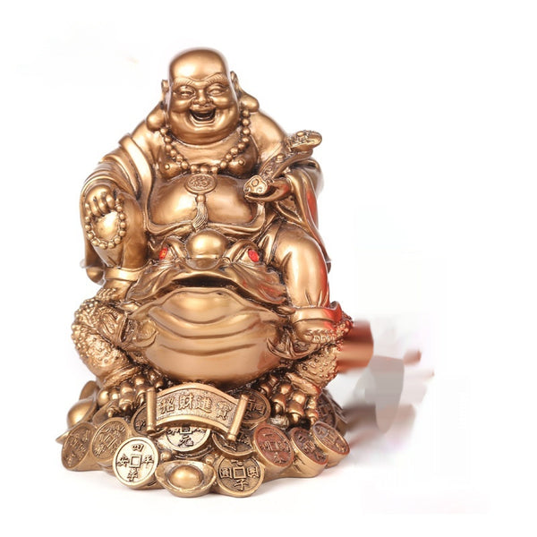 Copper Maitreya Buddha Ornament Sitting On A Golden Toad